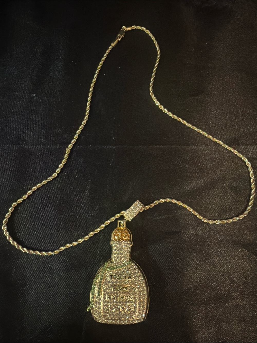 Gold-Tone Tequila Bottle Pendant Necklace with Crystal Accents - Women Jewelry